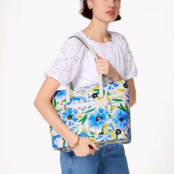 Kate Spade Floral Tote Bag Set in Blue and Cream - Picture 3 of 5